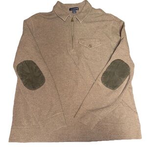 Lands End Mens XLT 1/4 Zip‎ Brown Sweater Suede Elbow Patches Preppy Academia